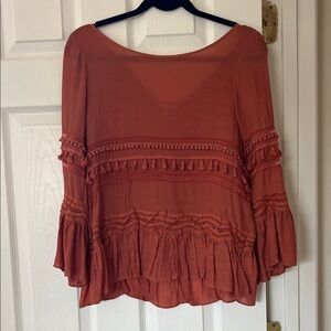NWT Women's Rust Top with Tassels & Crochet Details ~ size small